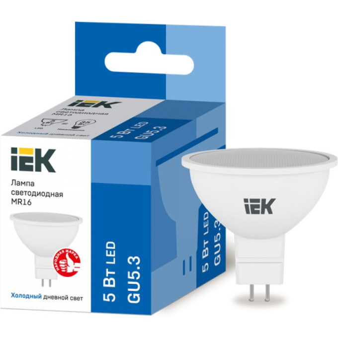 Лампа светодиодная IEK MR16 софит 5Вт 230В 6500К GU5,3 - LLE-MR16-5-230-65-GU5